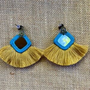 Blue and Gold Tassel Earrings